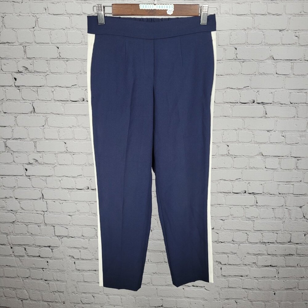 Babaton Navy White Striped Elastic Waist Pull On Tapered Crop Pants 00 (26x24)